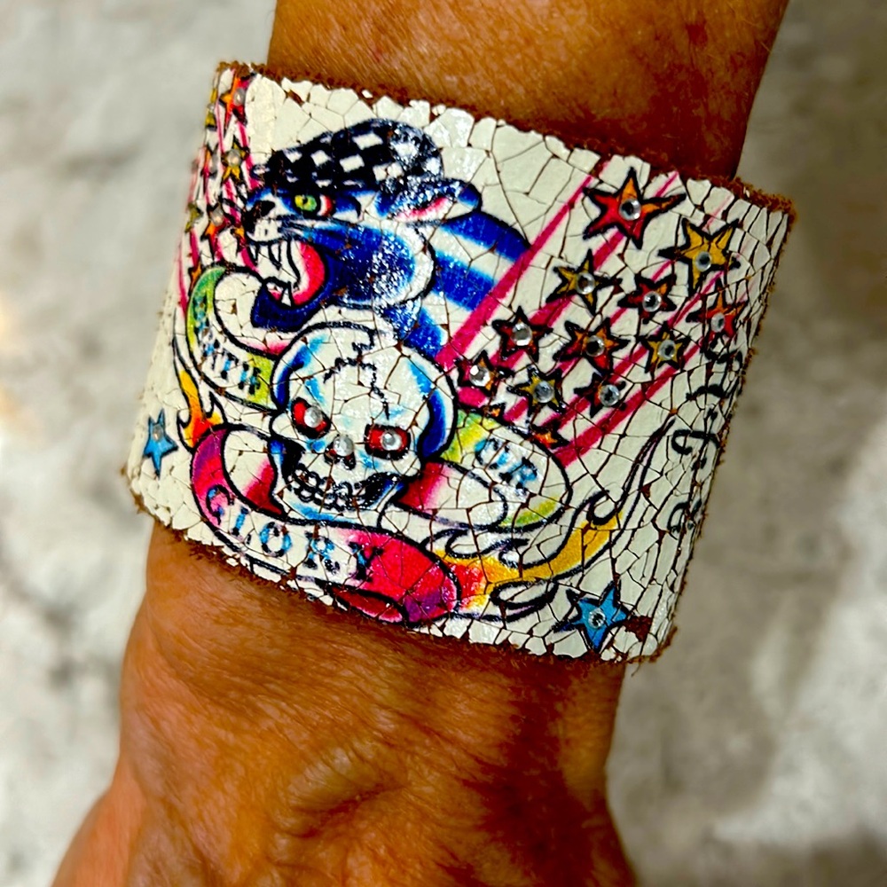 NEW Ed Hardy Death or Glory Leather Cuff Bracelet!